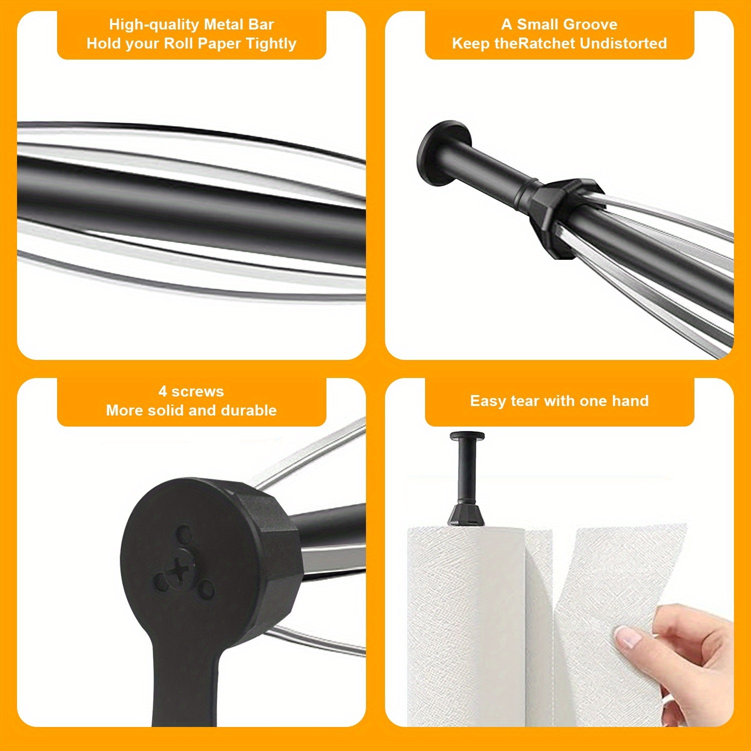 Single-Hand Soft-Damping Paper Towel Holder (Wall/Under-Cabinet Mount)