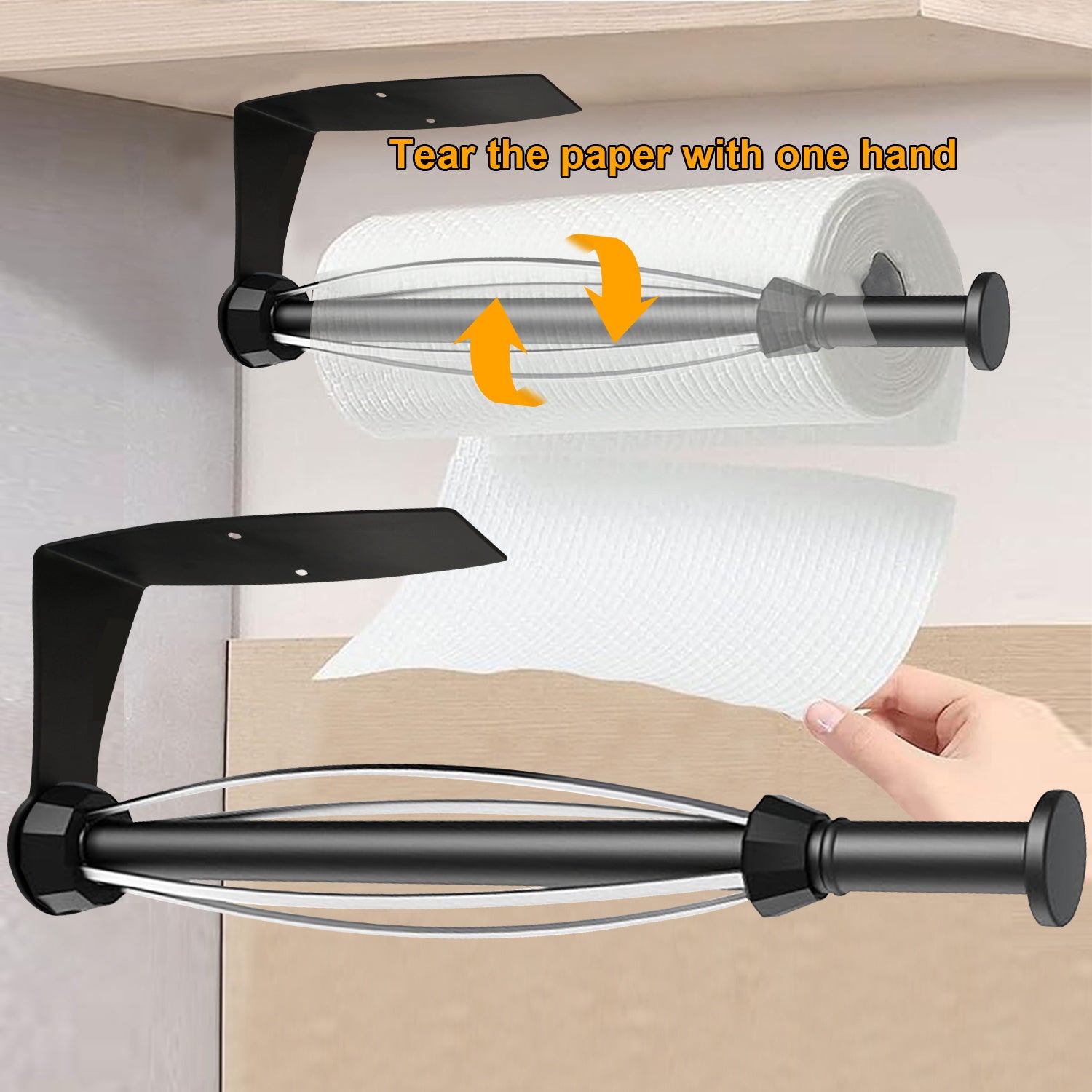 Single-Hand Soft-Damping Paper Towel Holder (Wall/Under-Cabinet Mount)