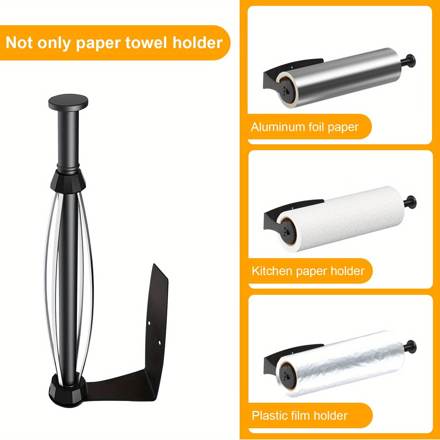 Single-Hand Soft-Damping Paper Towel Holder (Wall/Under-Cabinet Mount)