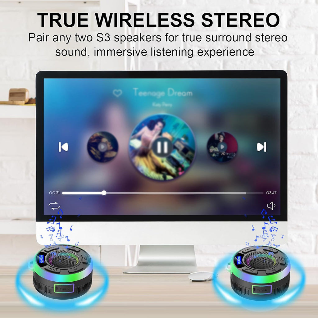 IPX7 Waterproof USB-C Rechargeable Bluetooth Shower Speaker