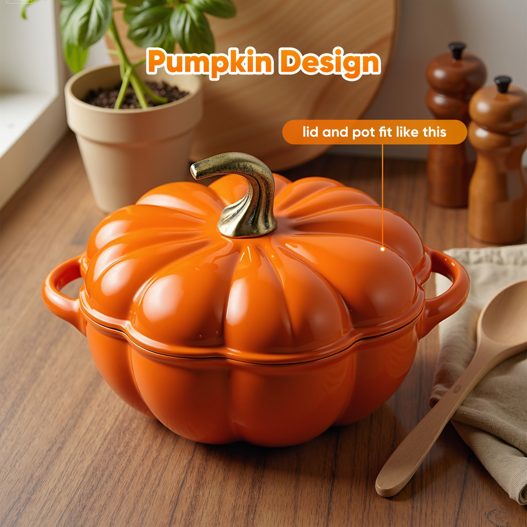 Pumpkin-Shaped Enameled Cast Iron Dutch Oven (4.5 Quart)
