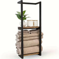 Space-Saving Two-Tier Wrought Iron & Wood Towel Rack