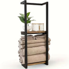 Space-Saving Two-Tier Wrought Iron & Wood Towel Rack