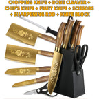 Titanium-Coated Alloy Steel Knife Set (7-Piece, Block & Sharpener)
