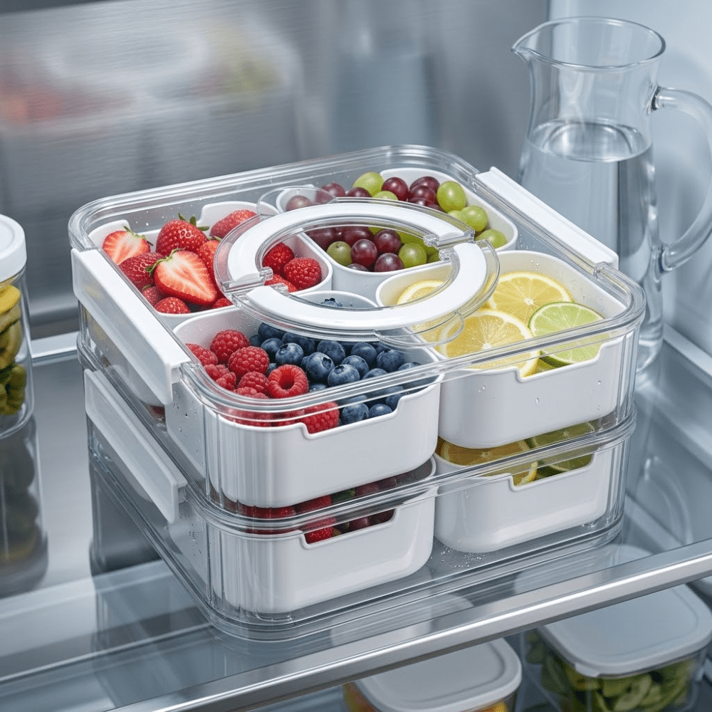Stackable 2-Tier 8-Compartment Fridge Container (Foldable Handle)