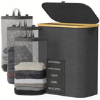 3-Section Bamboo Laundry Hamper (Removable Washable Bags)