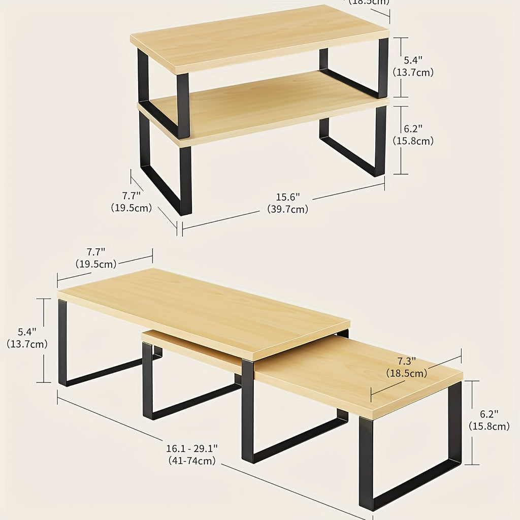 Adjustable Stackable Bamboo Shelf Organizer (Set of 2)