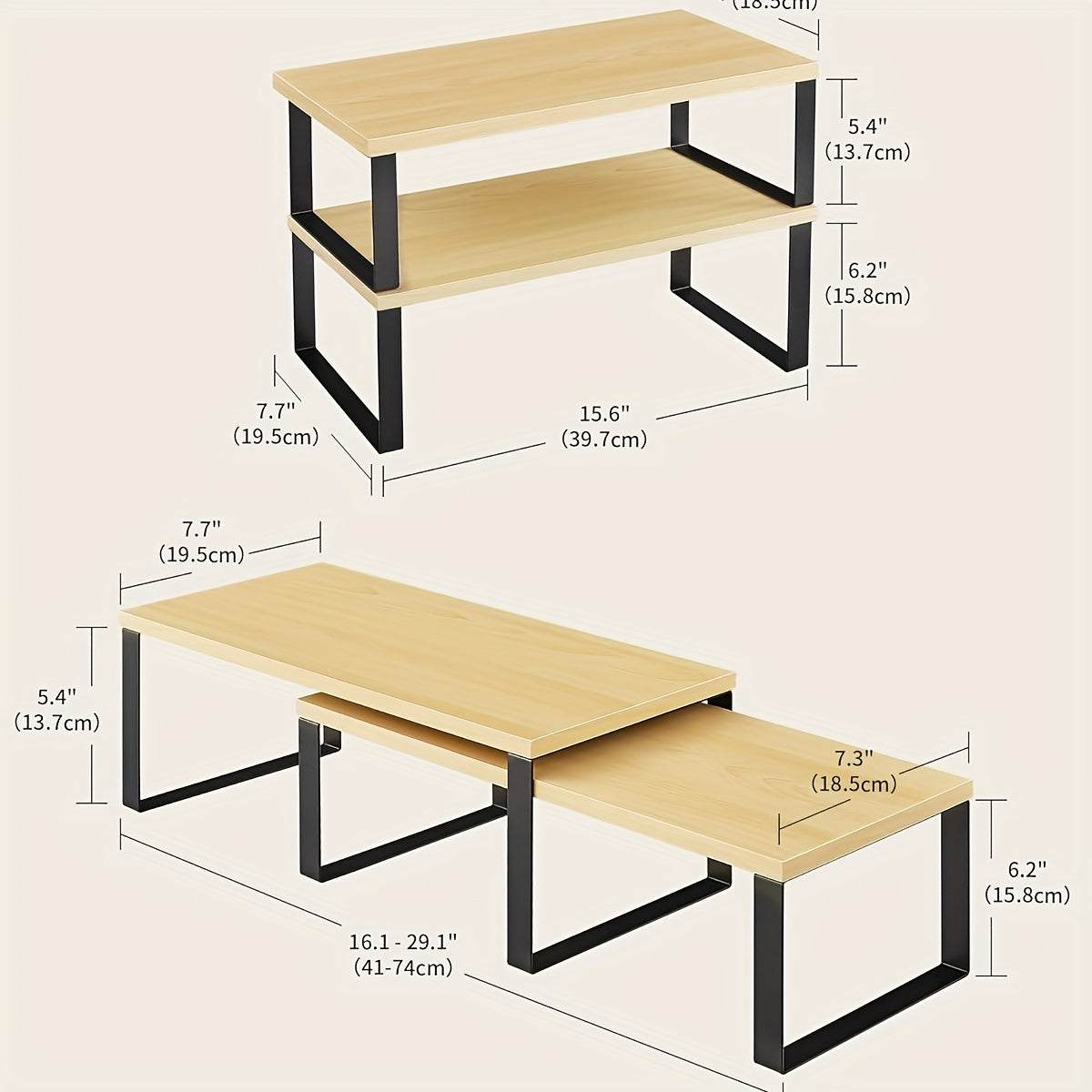 Adjustable Stackable Bamboo Shelf Organizer (Set of 2)