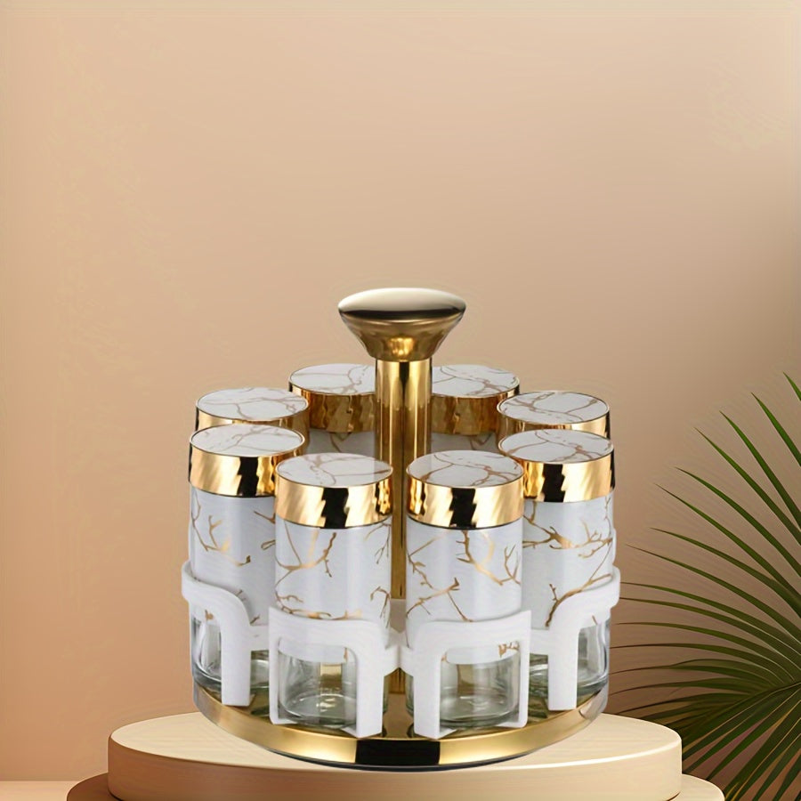 Clear Glass Rotating Multi-Hole Spice Jar Set (8-Piece)