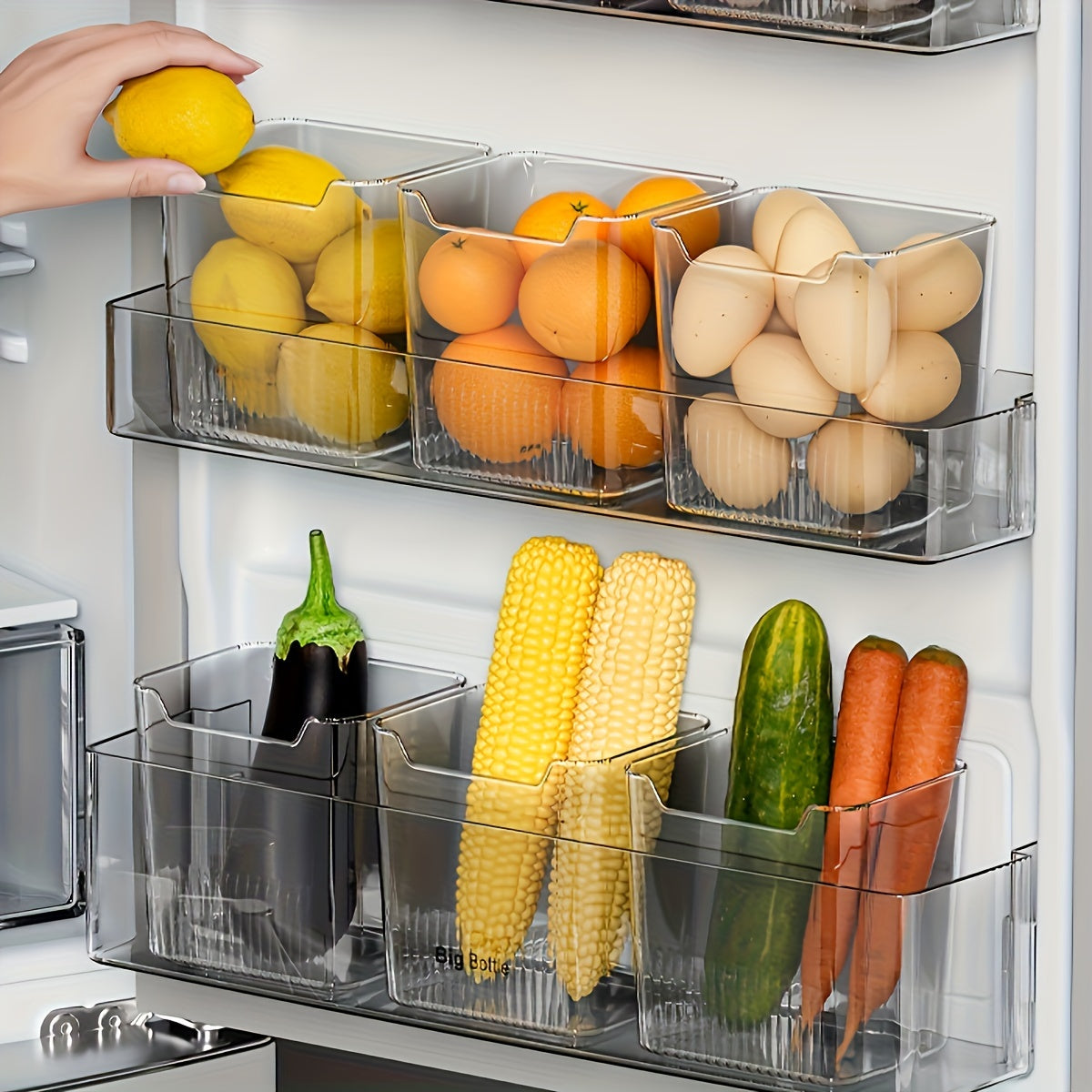 Transparent Food-Safe Easy-Grip Refrigerator Storage Bins (Set of 6)