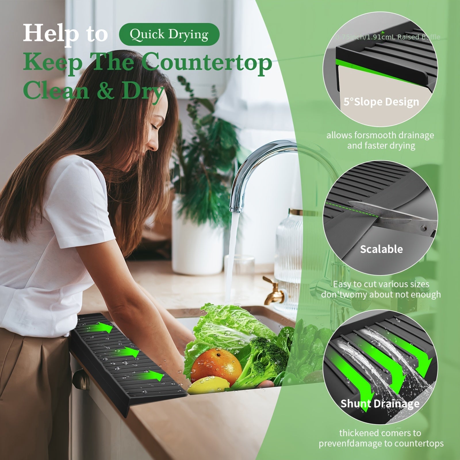 Heat-Resistant Silicone Suction Cup Sink Edge Protector (Fits Steel, Quartz & Marble)