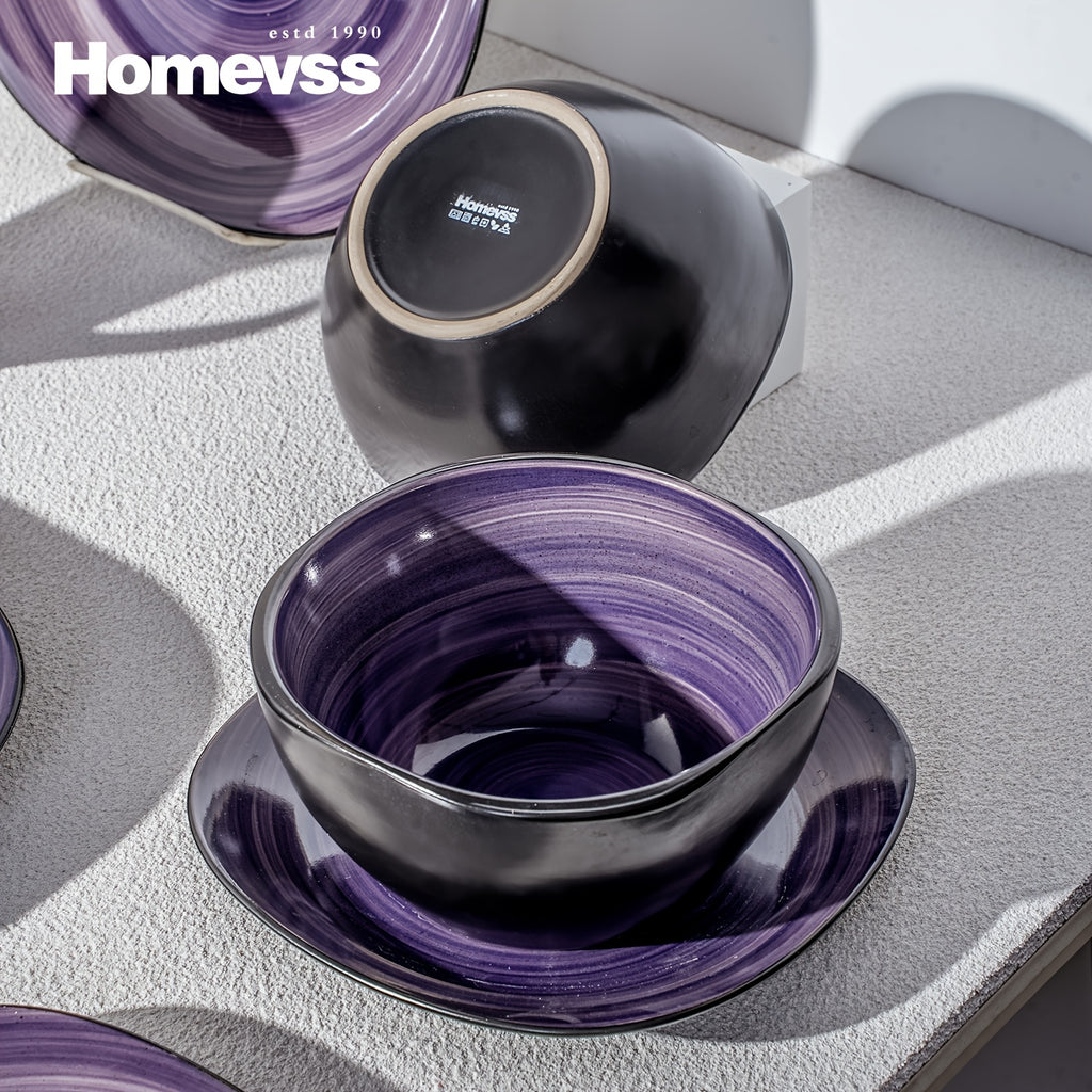 Hand-Brushed Square Stoneware Dinnerware Set (16-Piece)