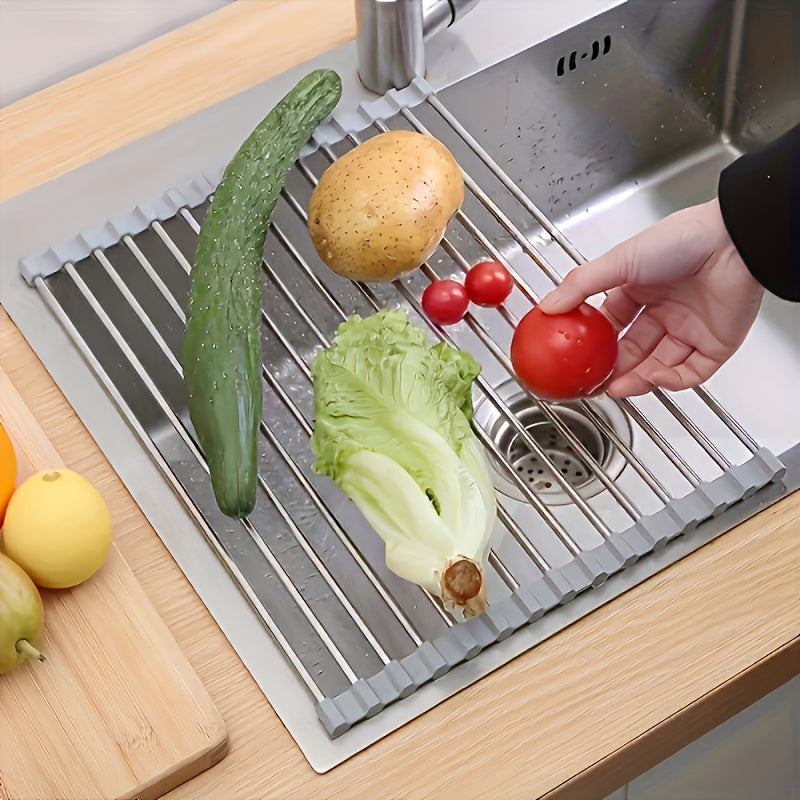 Roll-Up Stainless Steel Over-Sink Dish Drying Rack