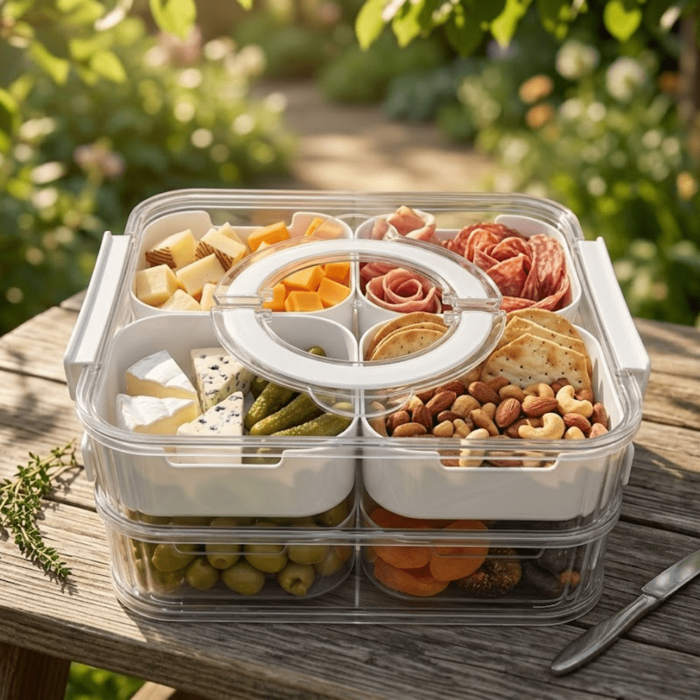 Stackable 2-Tier 8-Compartment Fridge Container (Foldable Handle)