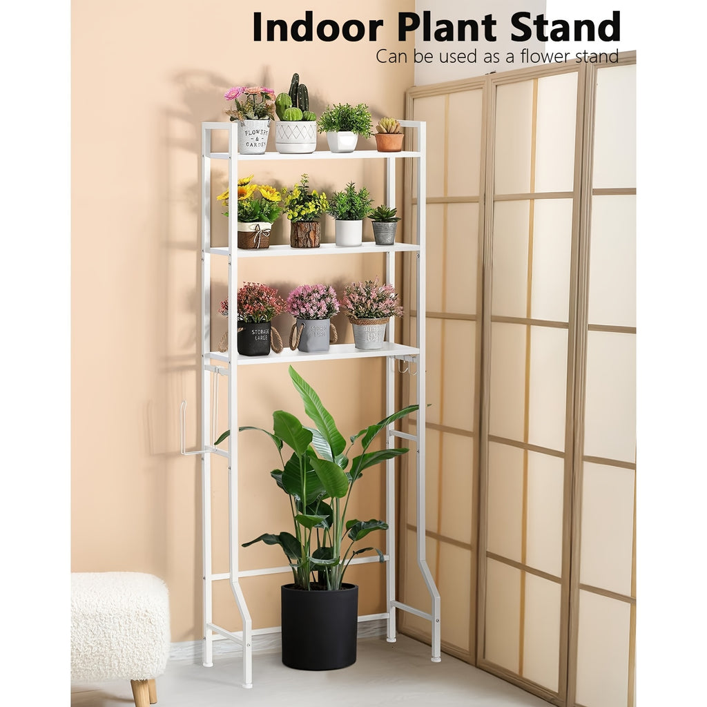 Space-Saving 3-Tier Wood Over-Toilet Shelf (Freestanding, Paper Holder & Hooks)