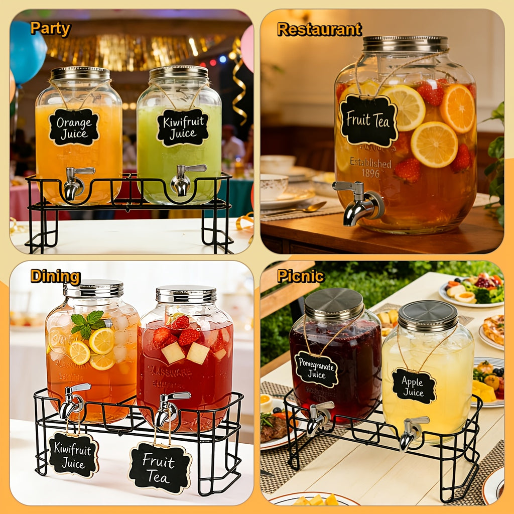 Glass Fruit Infuser & Ice Cylinder Beverage Dispenser (Set of 2, 1 Gallon)