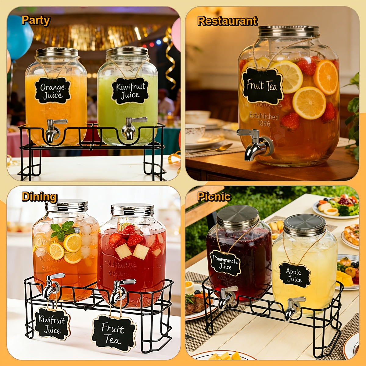 Glass Fruit Infuser & Ice Cylinder Beverage Dispenser (Set of 2, 1 Gallon)