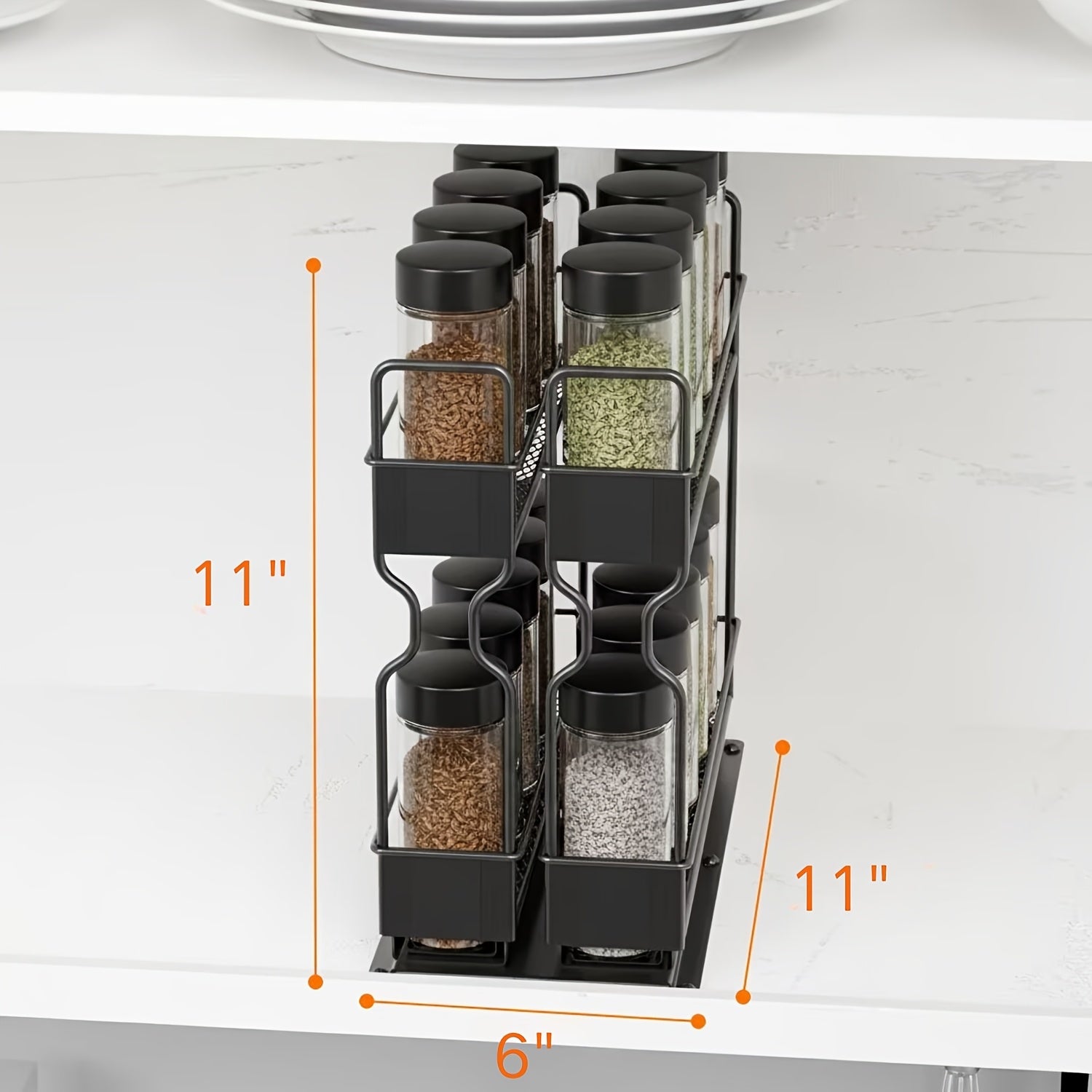 Powder-Coated Metal Slide-Out Spice Rack Organizer (2-Tier)