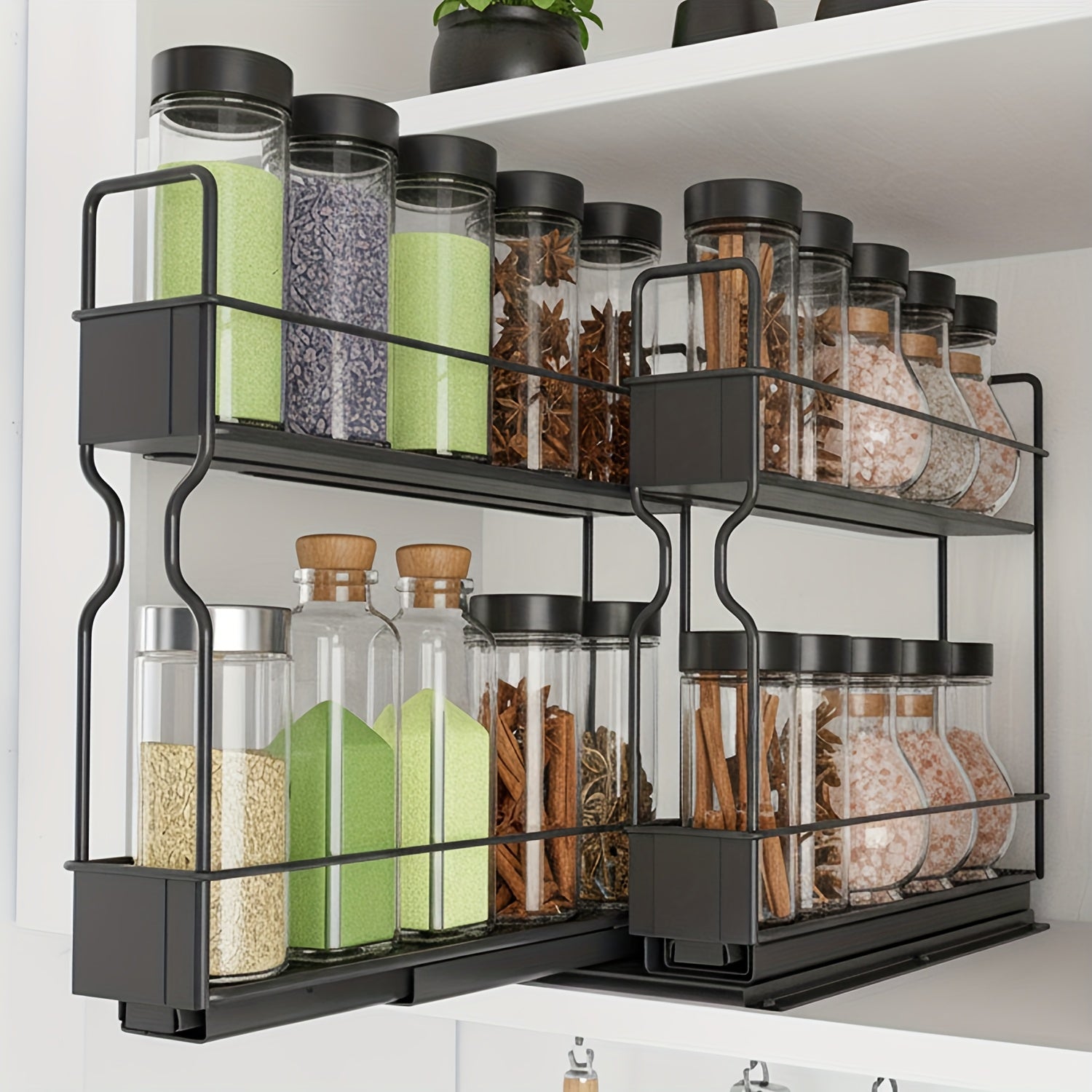 Powder-Coated Metal Slide-Out Spice Rack Organizer (2-Tier)