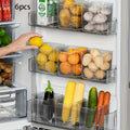 Transparent Food-Safe Easy-Grip Refrigerator Storage Bins (Set of 6)