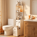 Space-Saving Multi-Tier Floor-Mounted Corner Bathroom Shelf (With Pull-Out Laundry Basket)