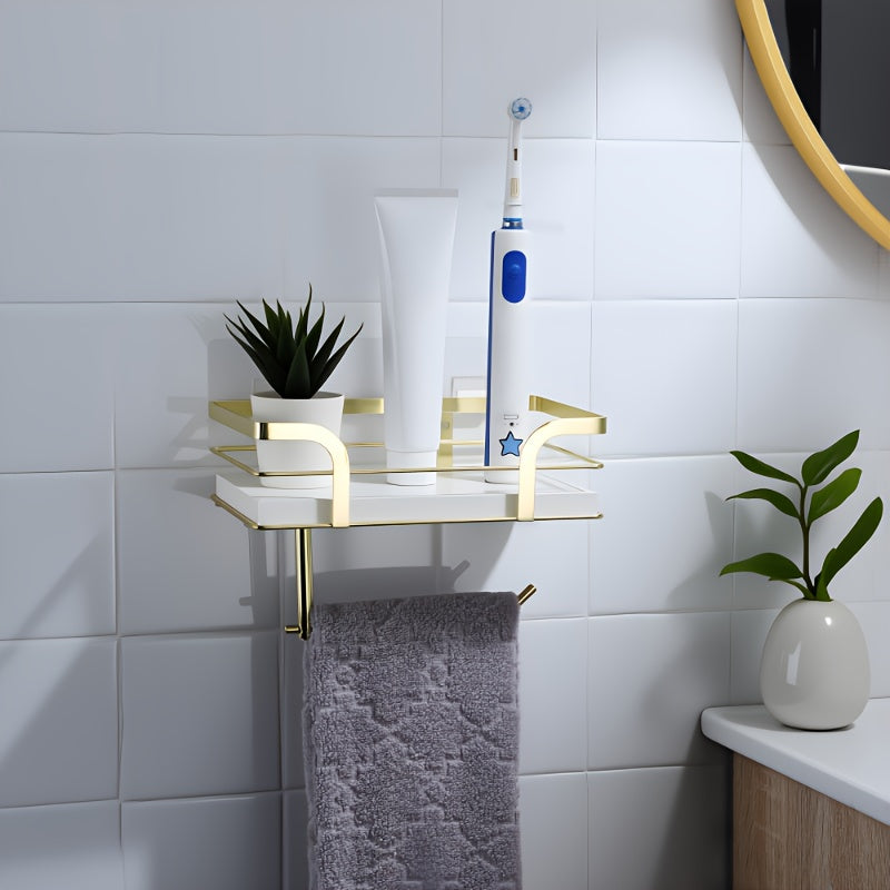 Golden Stainless Steel Dual-Layer Tissue Holder (Self-Adhesive & Drill-Mount)