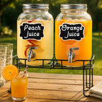 Glass Fruit Infuser & Ice Cylinder Beverage Dispenser (Set of 2, 1 Gallon)