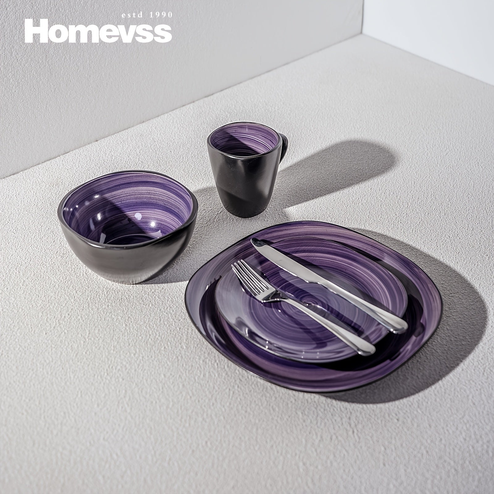 Hand-Brushed Square Stoneware Dinnerware Set (16-Piece)