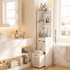 Space-Saving Multi-Tier Floor-Mounted Corner Bathroom Shelf (With Pull-Out Laundry Basket)