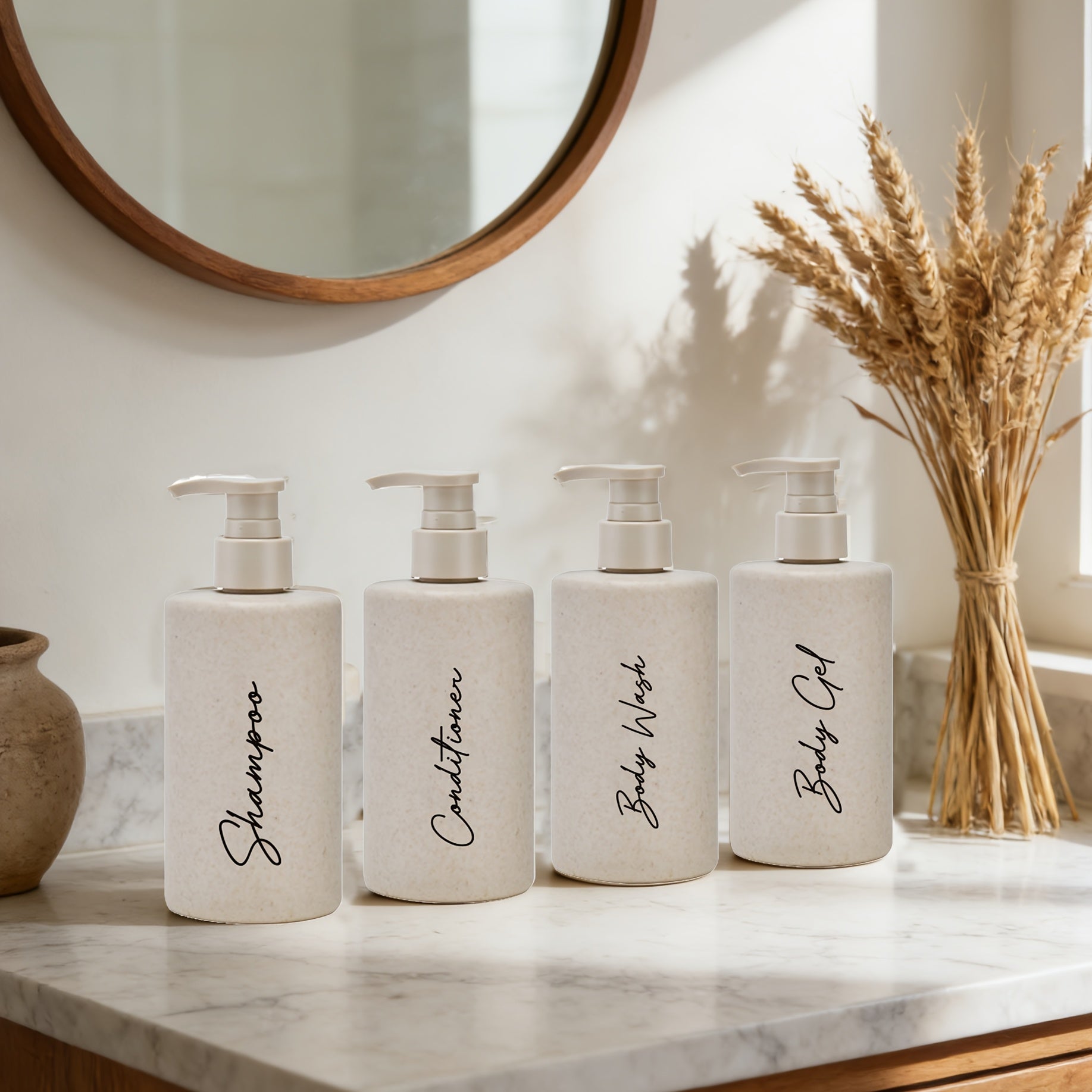 Wheat Straw Refillable Shower Dispensers (4 x 300ml)
