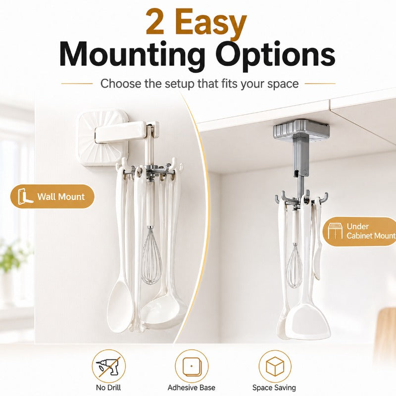 Self-Adhesive 360° Rotating Hook Rack (6 Hooks)
