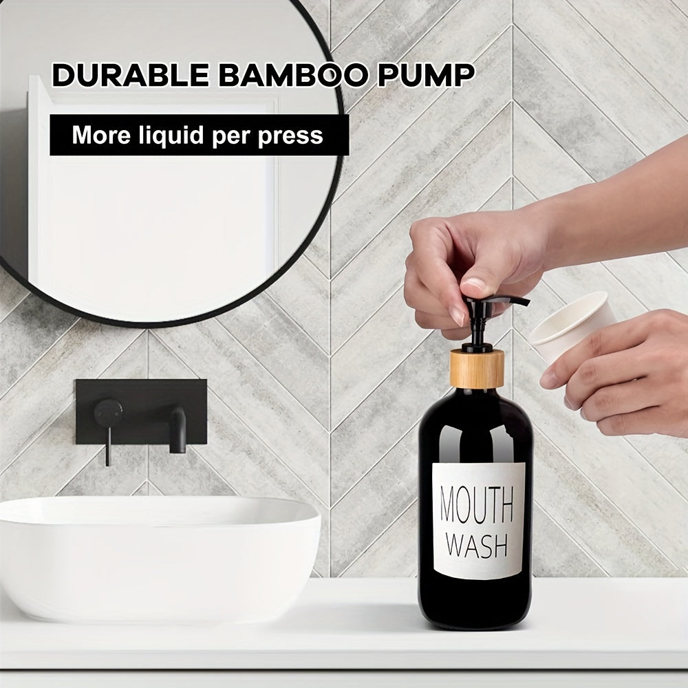 Refillable Freestanding Mouthwash Dispenser (16 Oz, Cup Holder)