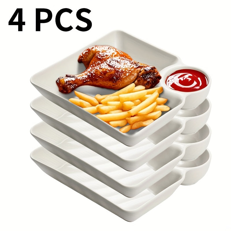 Non-Breakable Microwave & Dishwasher-Safe Divided Snack Plates (Pack of 4)