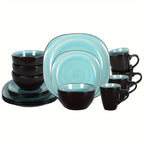 Hand-Brushed Square Stoneware Dinnerware Set (16-Piece)