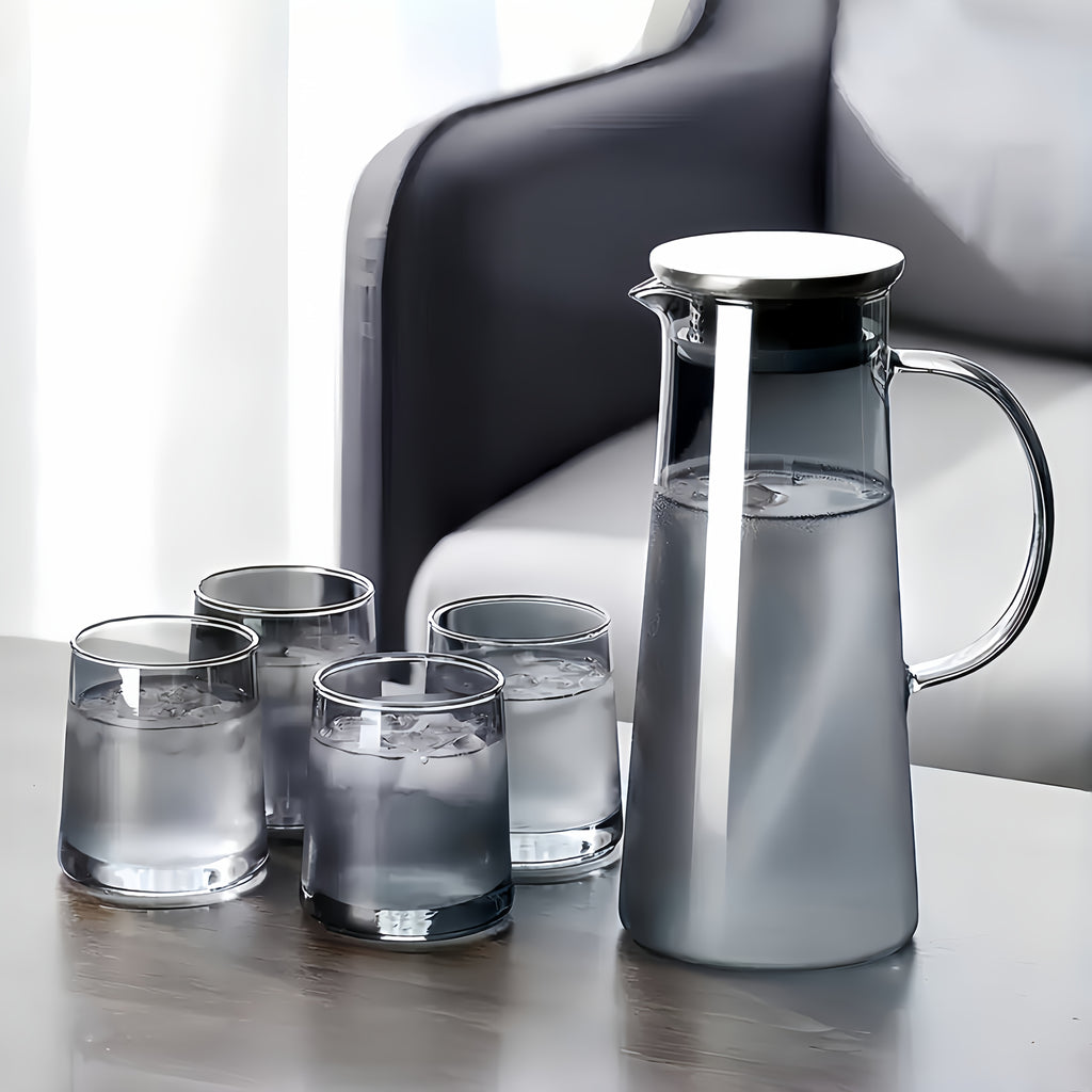 Heat-Resistant Borosilicate Glass Jug & Cup Set (Set of 5 or 7)