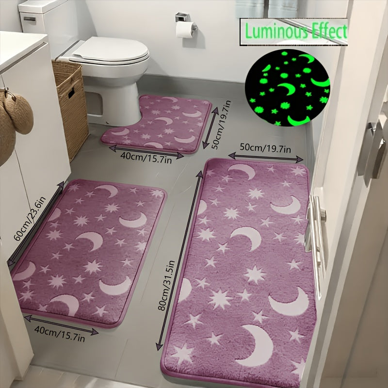 Glow-In-The-Dark Non-Slip & Machine-Washable Bath Mat (Set of 3)