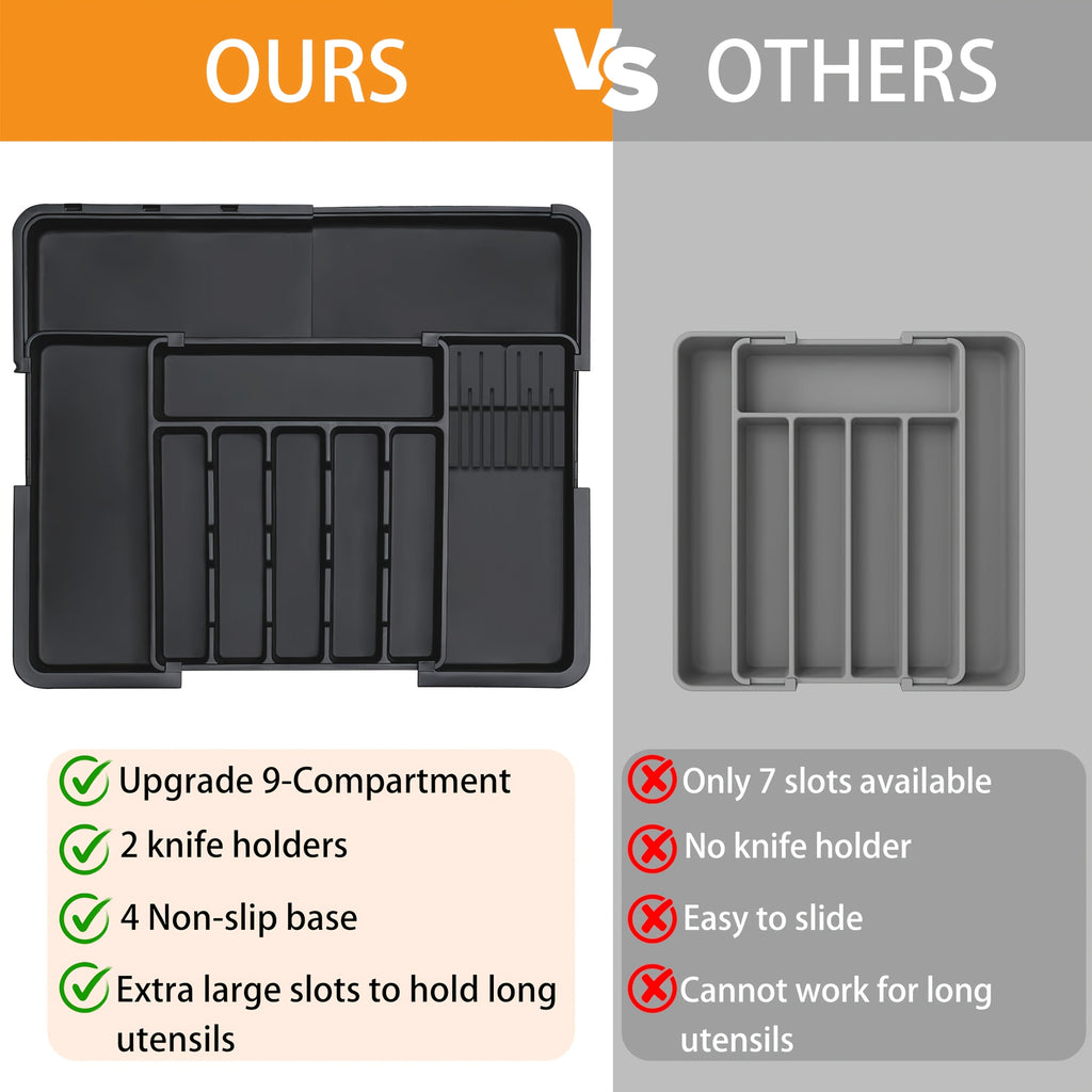 Expandable Tension-Mount Silverware Organizer (Removable Knife Blocks)