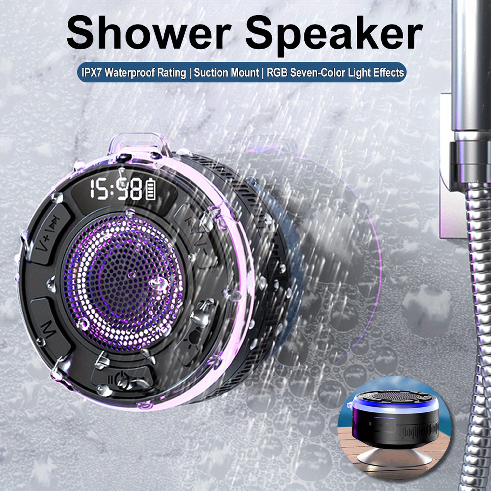 IPX7 Waterproof USB-C Rechargeable Bluetooth Shower Speaker