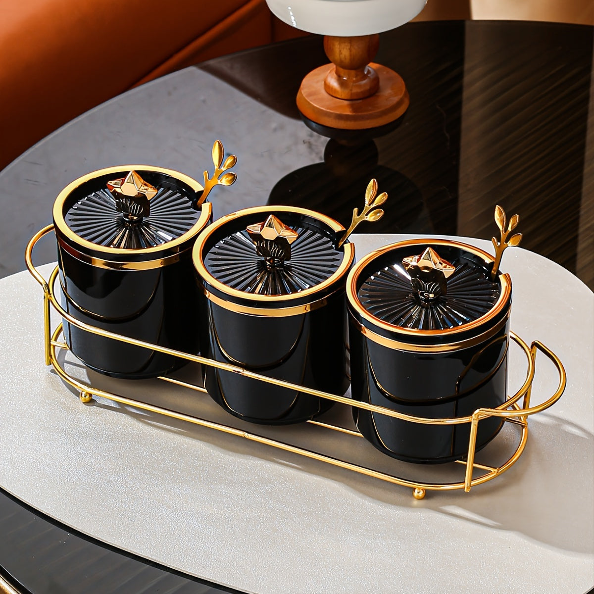 Compact 3-Canister Seasoning Set (With Rack & Spoons)