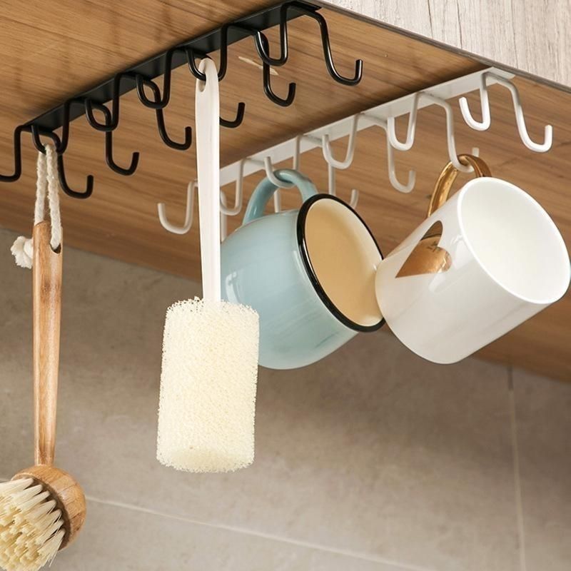 Stainless Steel No-Punch Cup Hook Rack (12-Hook Double-Row)