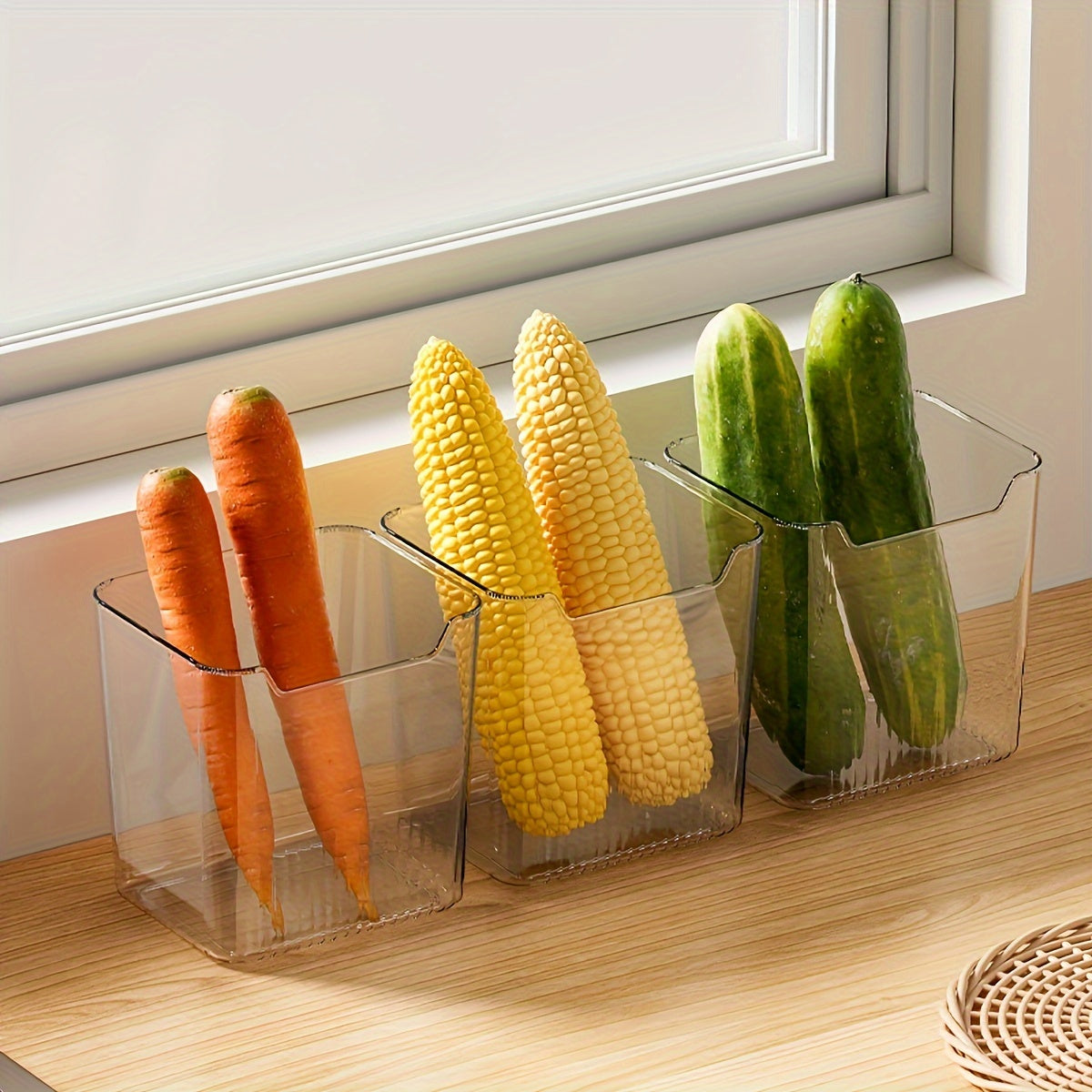 Transparent Food-Safe Easy-Grip Refrigerator Storage Bins (Set of 6)