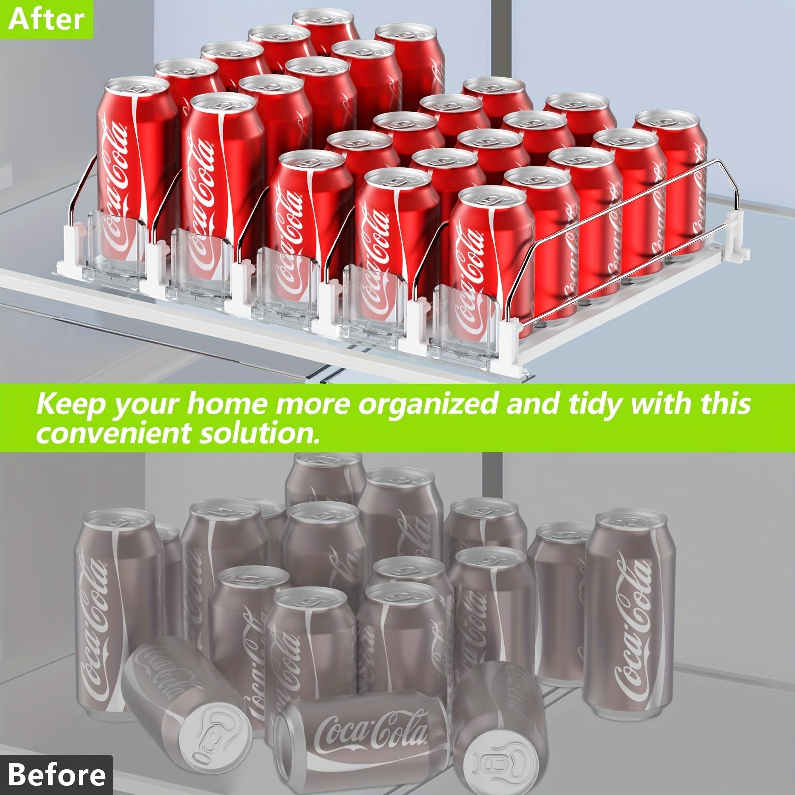 Auto-Push Slide Rail & Adjustable Divider Fridge Can Dispenser