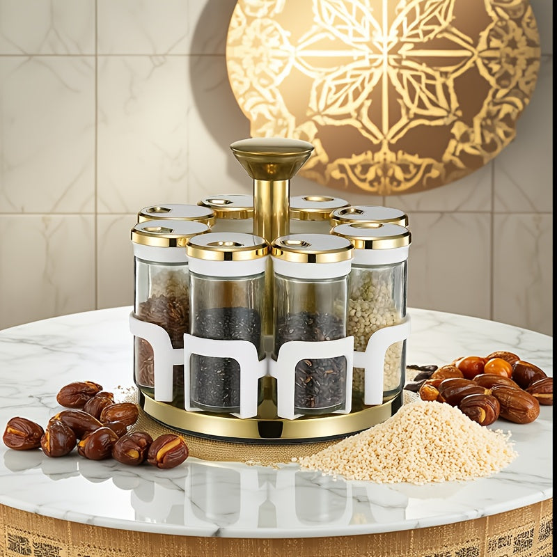 Clear Glass Rotating Multi-Hole Spice Jar Set (8-Piece)