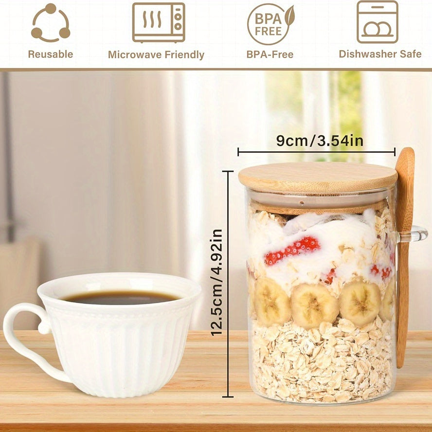 Microwave-Safe Glass Overnight Oats Jar (500ml)