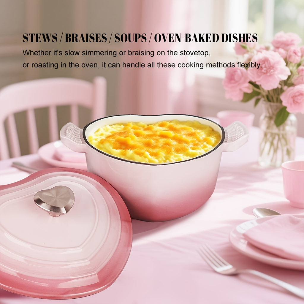 Enameled Non-Stick Heart-Shaped Cast Iron Casserole (2-Quart)