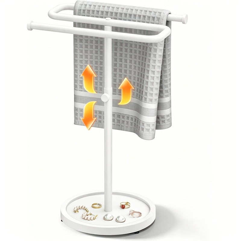 Adjustable Height Suction-Base Towel Rack & Jewelry Tray