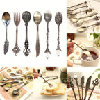 Vintage Carved Metal Dessert Spoon Set (6-Piece)
