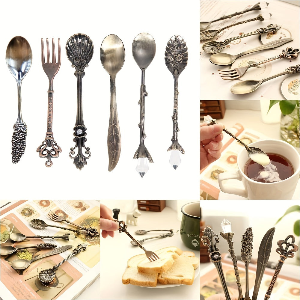 Vintage Carved Metal Dessert Spoon Set (6-Piece)