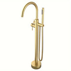 Brushed Brass Ceramic Valve Freestanding Tub Faucet
