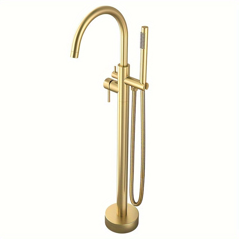 Brushed Brass Ceramic Valve Freestanding Tub Faucet